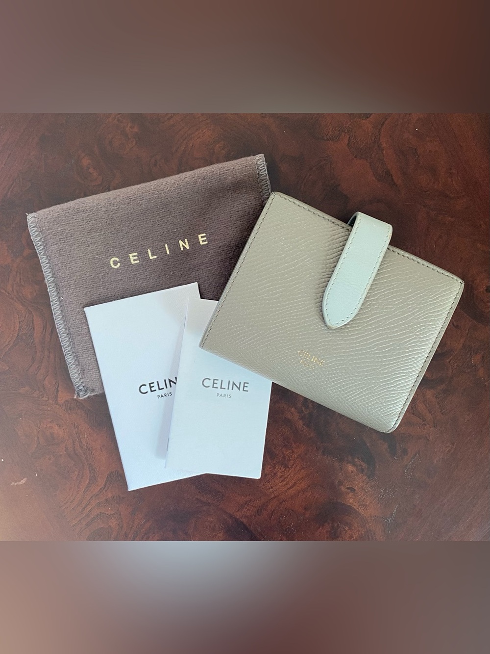 Celine Small Leather Snap Wallet in Light Beige and Light Blue
